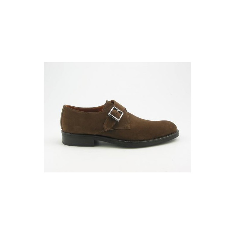 Zapato para hombre con hebilla en gamuza de color tabaco - Tallas disponibles:  37, 38, 39, 41, 44, 45