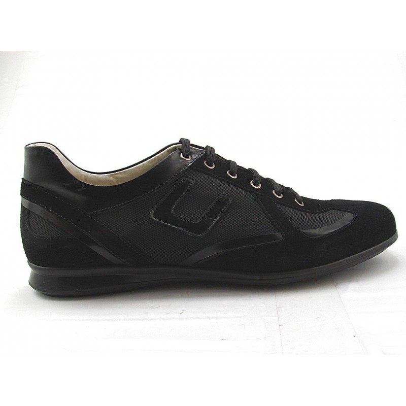 Chaussure à lacets pour hommes en daim, cuir et tissu noir - Pointures disponibles:  36, 37