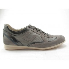 Chaussure à lacets pour hommes en daim beige sable, cuir gris et tissu - Pointures disponibles:  36, 37