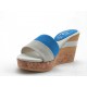 Sabot aperto con zeppa in sughero in camoscio grigio+bluette -  