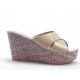 Open sabot with multicolor wedge in beige patent leather