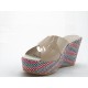 Sabot aperto 2 fasce con zeppa multicolor in vernice beige -  