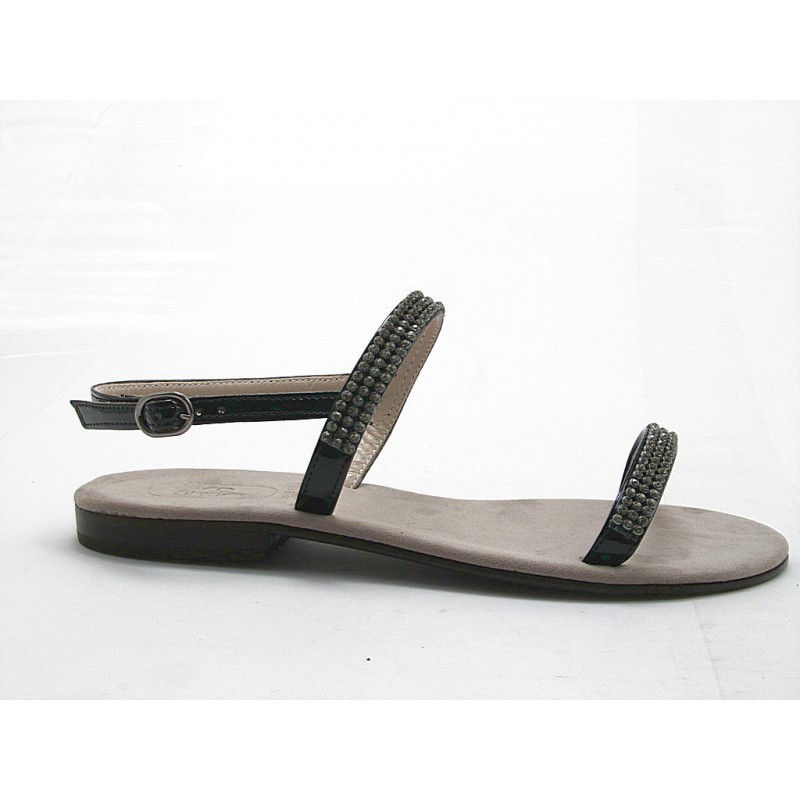 Sandalia con estrass en charol de color negro tacon 1 - Tallas disponibles:  31