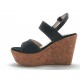 Sandalia de 2 bandas con cuña de corcho en piel nabuk de color negro - Tallas disponibles:  42
