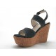 sandale 2 bandes avec un talon compensé en liège en nubuck noir - Pointures disponibles:  42
