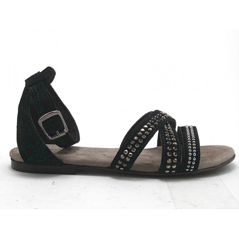 Sandal with strap and studs in black suede heel 1 - Available sizes:  32