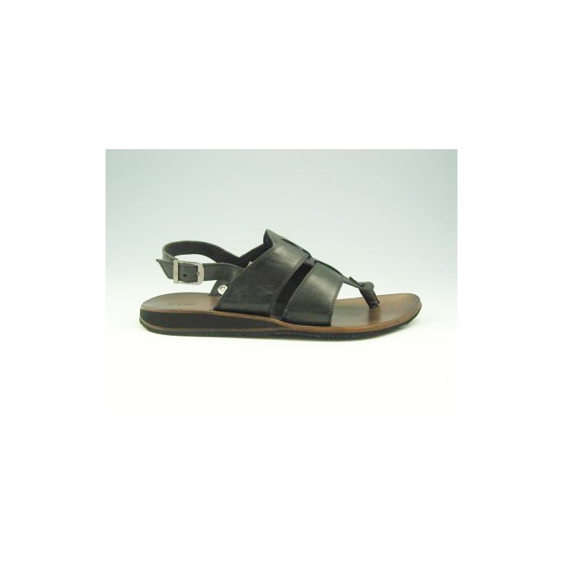 Sandalia de dedo para hombre en piel de color negro - Tallas disponibles:  47