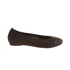 Ballerina da donna con borchie in camoscio marrone tacco 1 - Misure disponibili: 32
