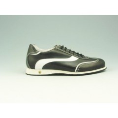 Men's laced sports shoe in black and white leather - Available sizes:  36