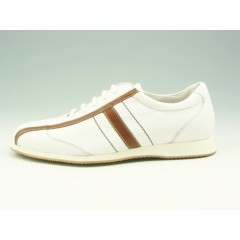Men's laced sports shoe in white and light brown leather  - Available sizes:  36
