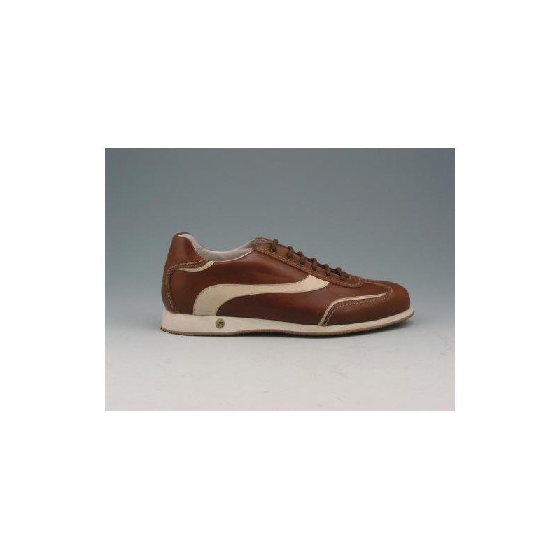 Men's laced sports shoe in brown and beige leather - Available sizes:  36