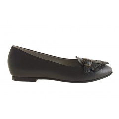 Ballerina accollata con frangia in pelle nero -  