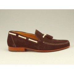 Mocassino da uomo con nappine in camoscio marrone  - Misure disponibili: 36, 37, 38, 39, 40, 45, 52