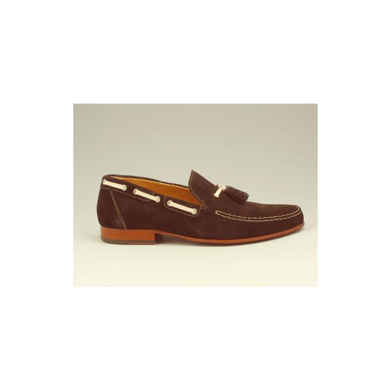 Mocassino da uomo con nappine in camoscio marrone  - Misure disponibili: 36, 37, 38, 39, 40, 45, 52