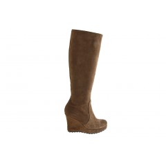 Damenstiefel mit Reißverschluß und Plateau aus taupefarbenem Wildleder Keilabsatz 9 - Verfügbare Größen:  42