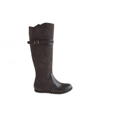 Damenstiefel mit Reißverschluß und Schnalle aus schwarzem Leder und grauem Wildleder Keilabsatz 1 - Verfügbare Größen:  32