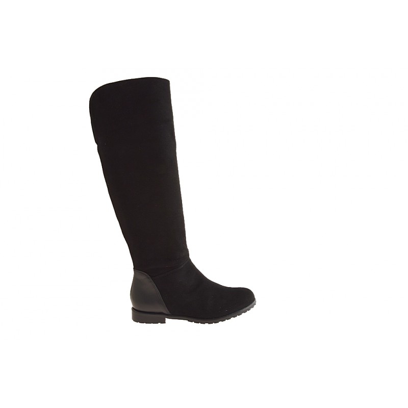 Knee-high woman's boot with zipper in black suede and leather heel 1 - Available sizes:  32
