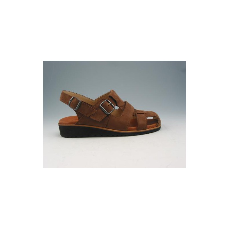 Men's sandal with straps in brown nubuck leather - Available sizes:  37