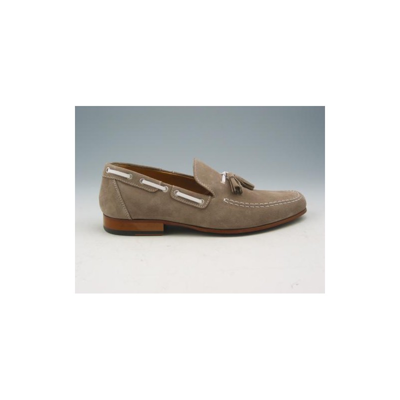 Men's loafer with tassels in sandbeige suede - Available sizes:  38, 39, 52