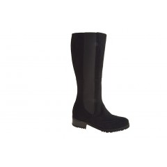 Bota para mujer con cremallera, elastico y punta de ala en gamuza negra tacon 4 - Tallas disponibles:  31, 32