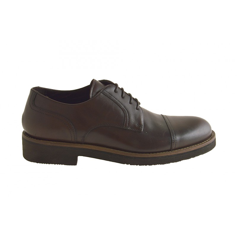 Men's laced shoe with captoe in brown leather - Available sizes:  46, 50, 51
