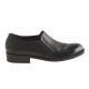 Herrenschuh mit Gummibändern und Flügelkappe aus schwarzem Leder und Lackleder