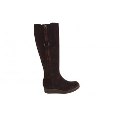 Damenstiefel mit Reißverschlüssen und Quasten aus dunkelbraunem Wildleder Keilabsatz 3 - Verfügbare Größen:  42