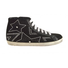 Polacchino stringato con cerniera e strass in camoscio nero zeppa 1 - Misure disponibili: 32