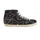 Woman's laced shoe boot with zipper and rhinestones in black suede wedge heel 1