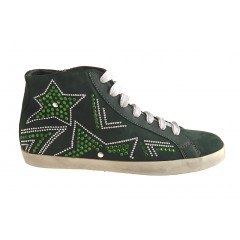 Stiefelette mit Schnürsenkel und Reißverschluss und Strass Wildleder grün - Verfügbare Größen:  32, 33