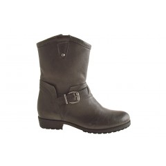 Bottines pour femmes avec fermeture éclair et boucle en cuir taupe talon 3 - Pointures disponibles:  32