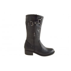 Stivaletto da donna con cerniere e fibbia in pelle nera tacco 3 - Misure disponibili: 32