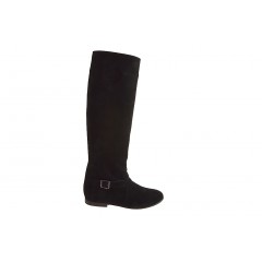 Bota para mujer con cremallera y hebilla en gamuza negra tacon 1 - Tallas disponibles:  32