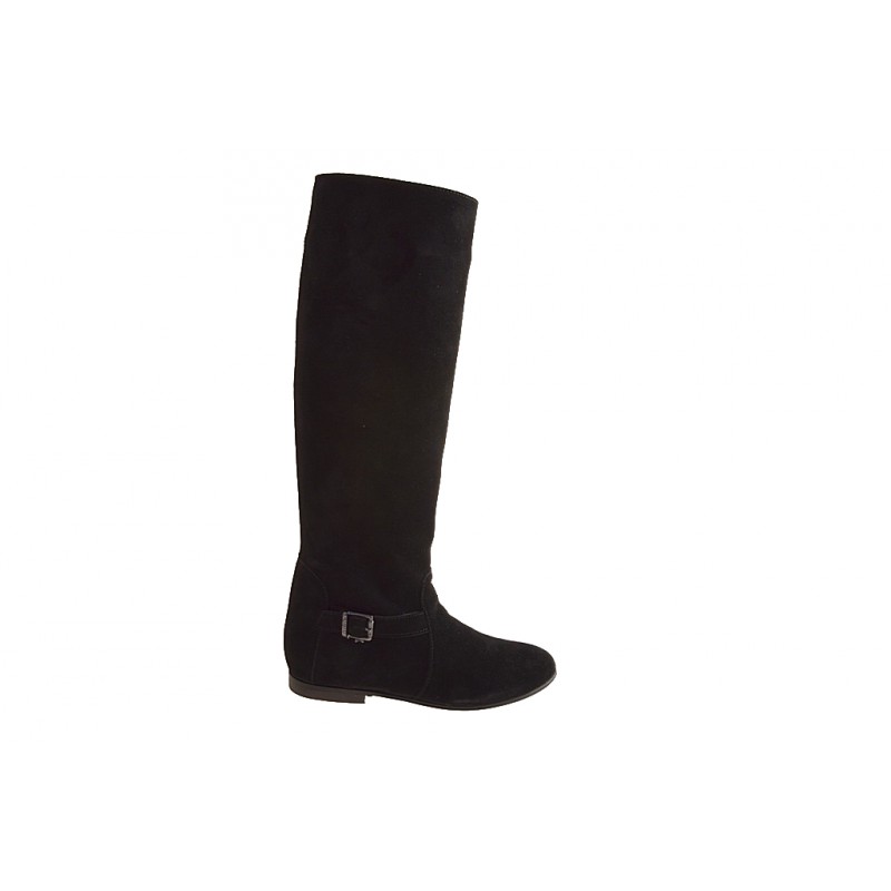 Woman's boot with zipper and buckle in black suede heel 1 - Available sizes:  32