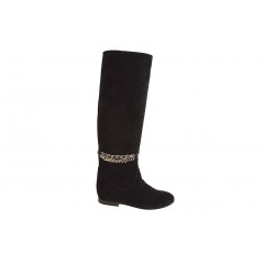 Woman's boot with chain in black suede heel 1 - Available sizes:  32, 33