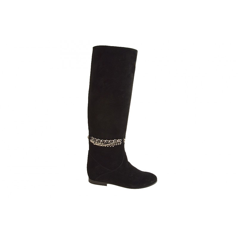 Stivale da donna con catena in camoscio nero tacco 1 - Misure disponibili: 32, 33