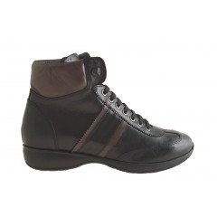 Men's ankle boot with laces in black and brown leather - Available sizes:  36, 37, 38, 50