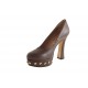 Decolté da donna con borchie con plateau in pelle marrone tacco 10 - Misure disponibili: 42