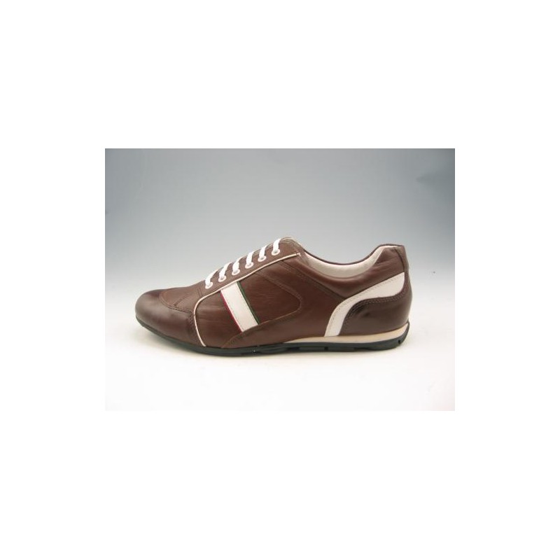 Chaussure sportif à lacets pour hommes en cuir marron et blanc - Pointures disponibles:  46