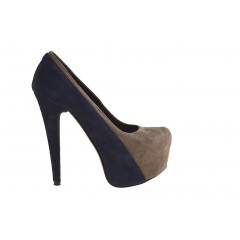 Decolté con plateau in camoscio blu e taupe tacco 15 - Misure disponibili: 42
