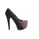 Pump with platform in blue and taupe suede heel 15