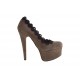 Decolté con plateau in camoscio taupe e nero tacco 15