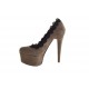 Decolté con plateau in camoscio taupe e nero tacco 15 - Misure disponibili: 42