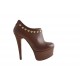 Chaussure à plateforme avec goujons et fermeture éclair en cuir marron talon 15 - Pointures disponibles:  42