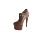 Chaussure à plateforme avec goujons et fermeture éclair en cuir marron talon 15 - Pointures disponibles:  42