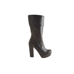 Stivale con cerniera e plateau in pelle nero -  