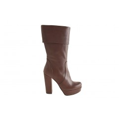 Damenstiefel mit Reißverschluß und Plateau aus braunem Leder Absatz 10 - Verfügbare Größen:  42