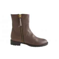 Bottines pour femmes avec fermeture éclair en cuir brun talon 3 - Pointures disponibles:  32