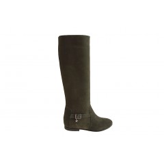 Woman's boot with zipper and buckle in green suede heel 1 - Available sizes:  32
