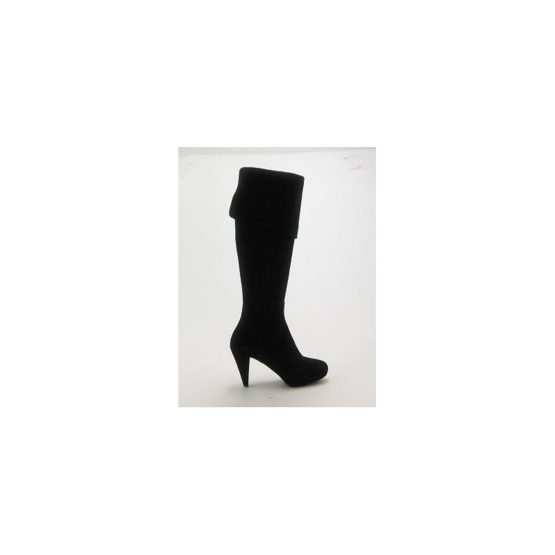 Damenstiefel mit Plateau und Umschlag aus schwarzem Wildleder Absatz 9 - Verfügbare Größen:  32